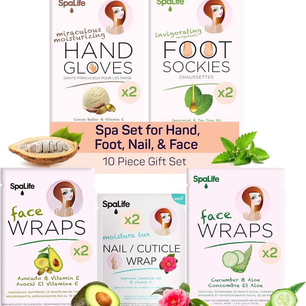 Pink 10 Piece Spa Gift Set - Korean Skin Care Set with Travel Size Face, Hand, F
